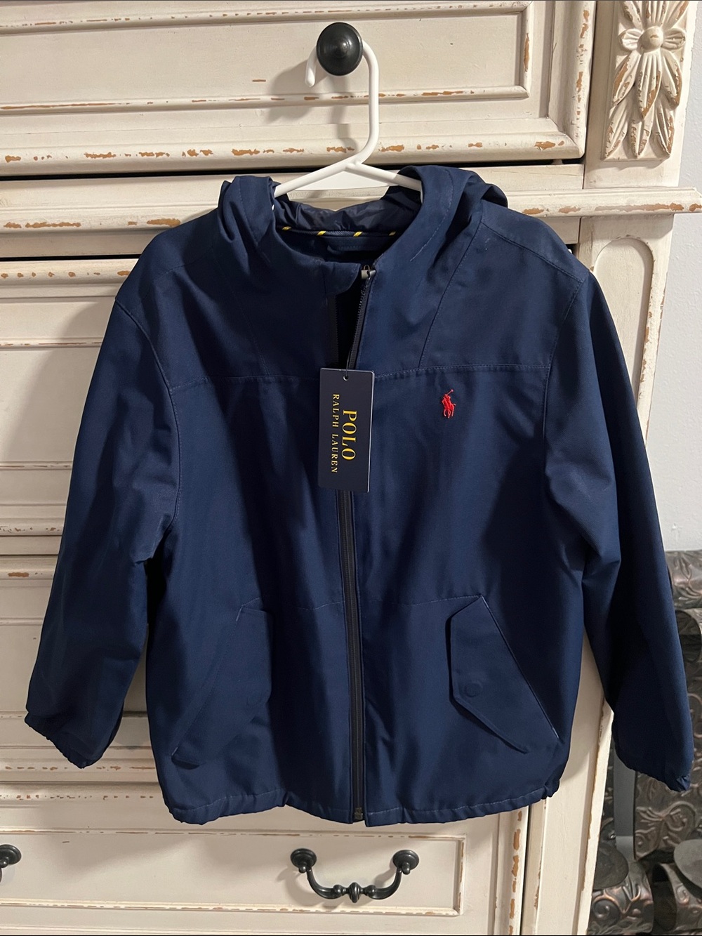 Polo by Ralph Lauren Navy Hooded Kids Rain Jacket with Red Pony